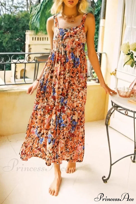 Floral Print Sleeveless Backless Rayon Vacation Maxi Boho Dress