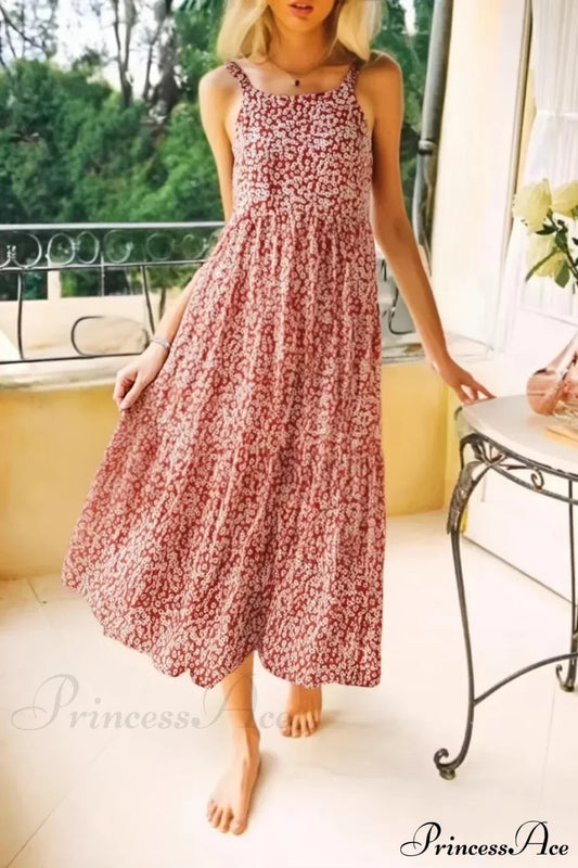 Floral Print Sleeveless Backless Rayon Vacation Maxi Boho Dress
