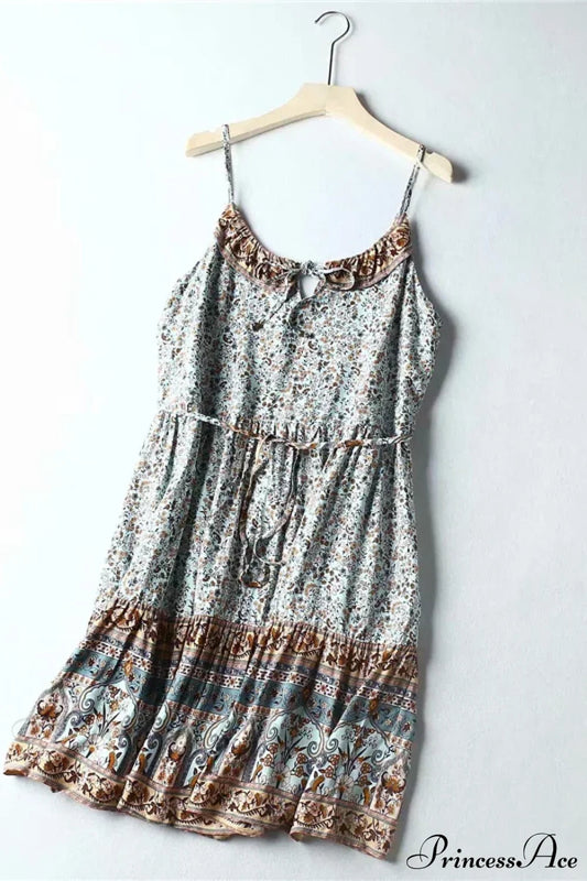 Floral Print Sleeveless Summer Rayon Mini Boho Dress