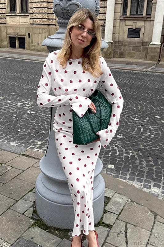 Floral Round Neck Flare Sleeve Fitted Maxi Dress