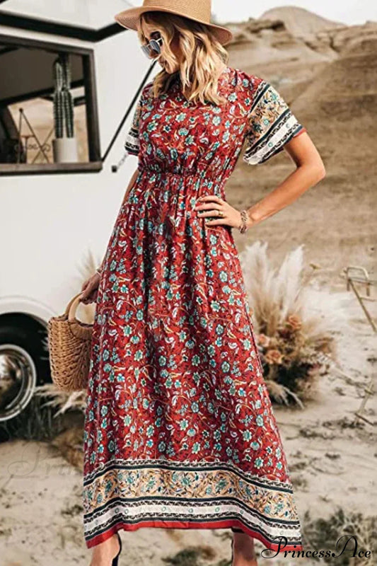 Floral Short Sleeve Beach Boho Dress