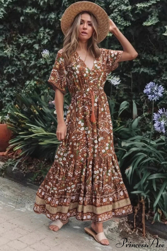 Floral V-neck Rayon Boho Dress