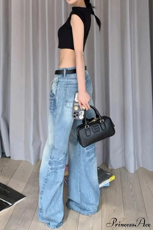Frayed Whisker Vintage Relaxed Straight Jeans