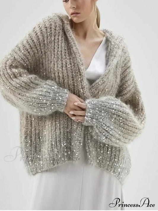 Glitter Hooded Long Sleeve Cardigan