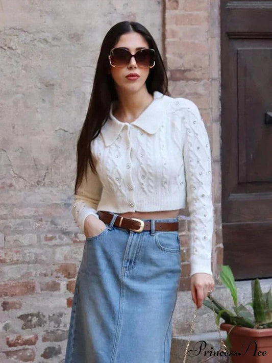 Glitter Turn Down Collar Cardigan