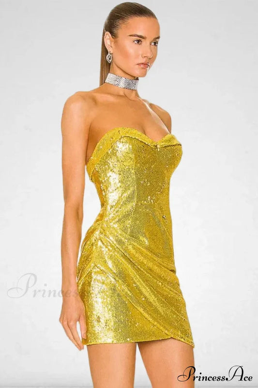 Golden Shining Sequins Mini Party Dress