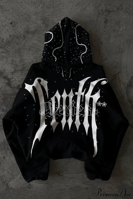 Goth Dark Letter Print Unisex Harajuku Oversized Hoodie