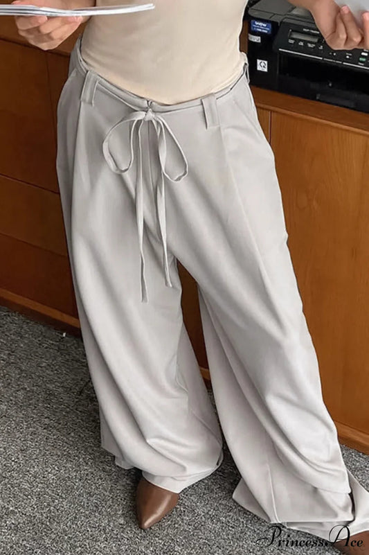 Gray Blazer Style Wide Leg Pleated Pants