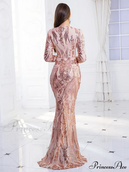 Green Stretch Sequin Long Sleeve Evening Night Prom Dress Bodycon Christmas Party Dress