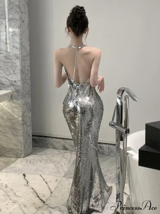 Halter Backless Pile Collar Mermaid Party Dress