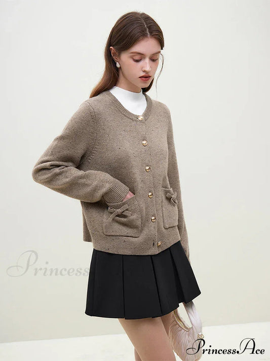 Handmade Bow Knit Brown Cardigan