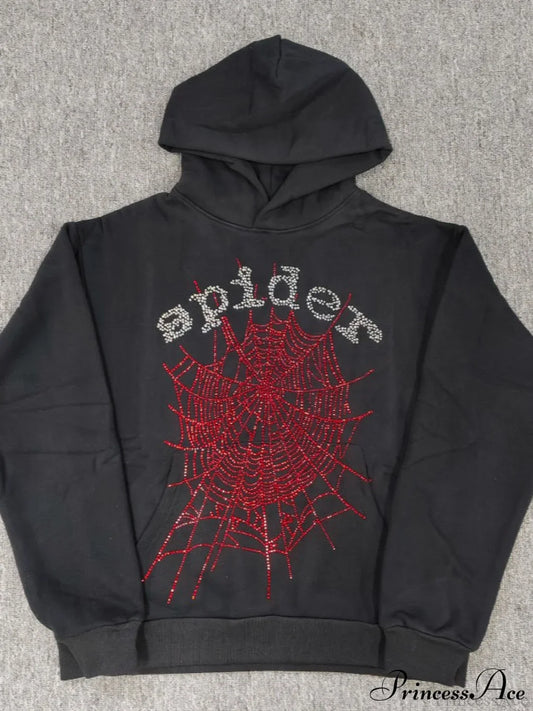 High Pile Fleece Foam Spider Print Hoodie