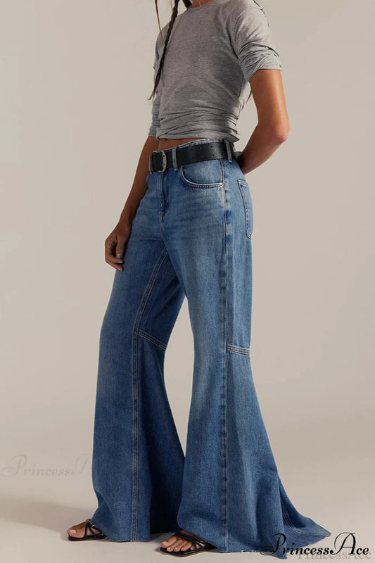 High Waist Floor-Length Wide Flare Elegant Jeans