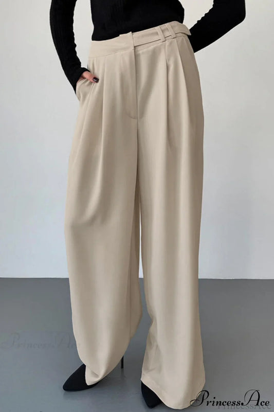 High Waist Loose Wide Leg Solid Pants