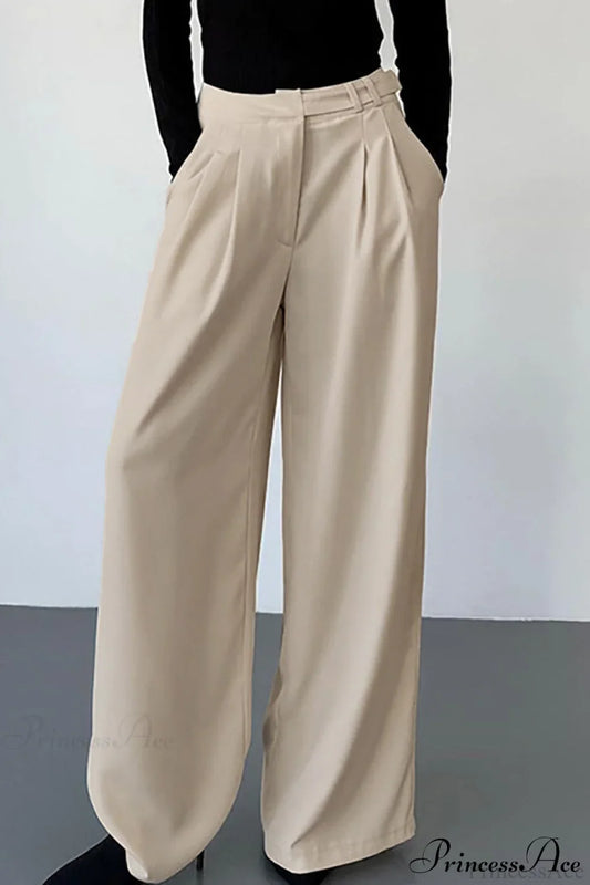 High Waist Loose Wide Leg Solid Pants