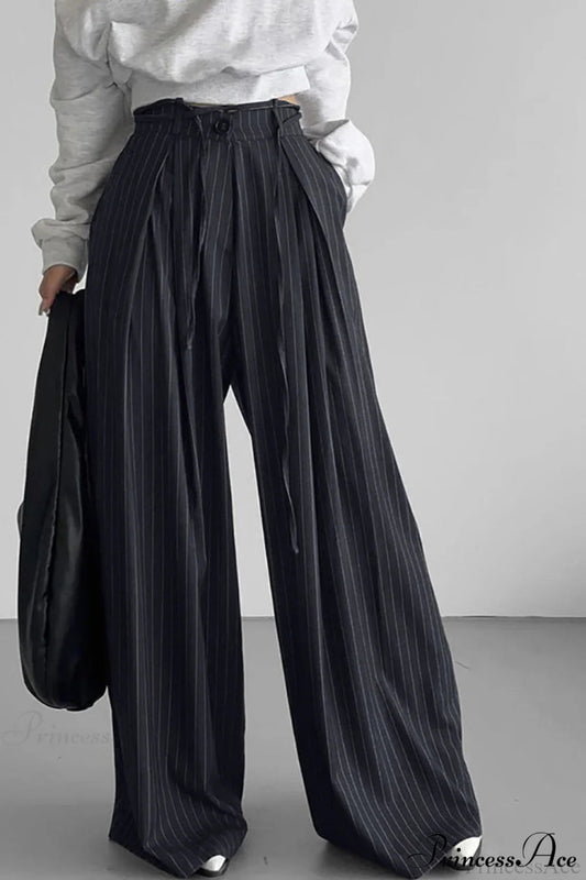 High Waist Striped Wide Leg Tailored Pants