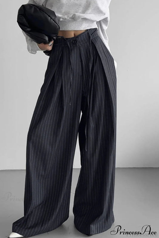 High Waist Striped Wide Leg Tailored Pants