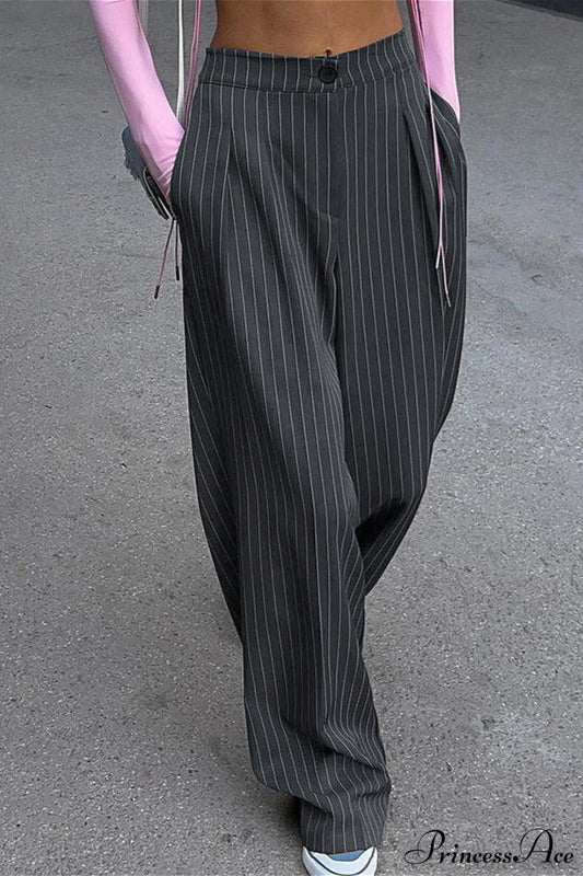 High Waist Wide Leg Stripe Tailored Pants