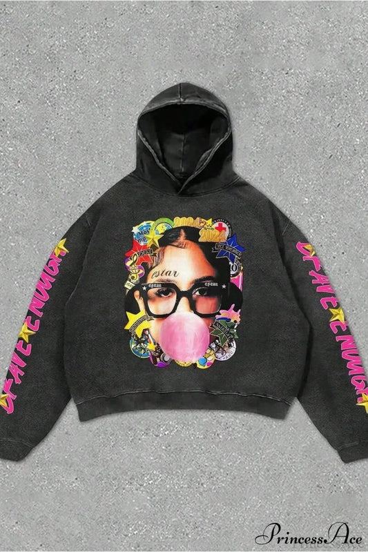 Hip-Hop Rock Character Letter Print Loose Hoodie