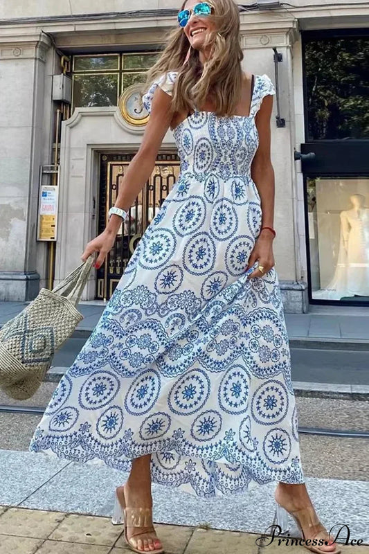 Hollow Out Floral Embroidery Flying Sleeve Dress