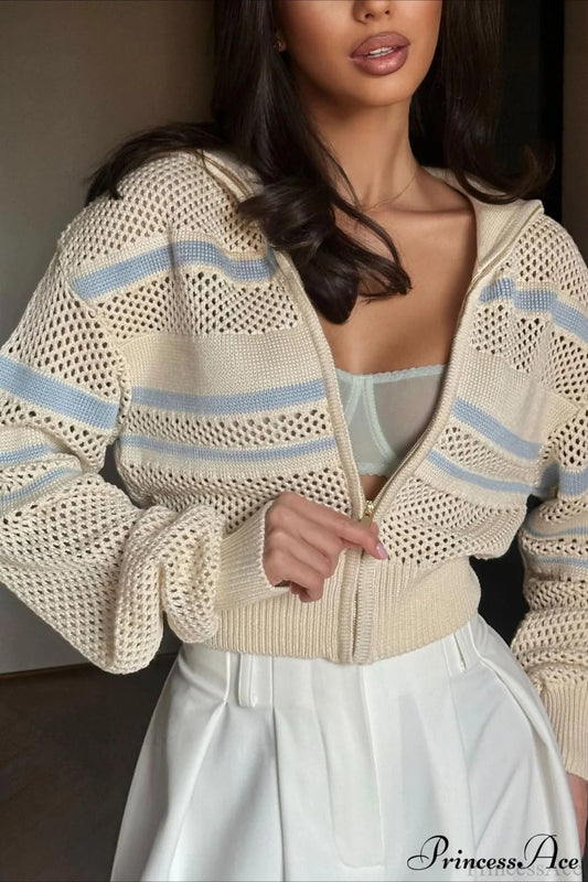 Knitted Cutout Zip Slim-Fit Design Hoodie