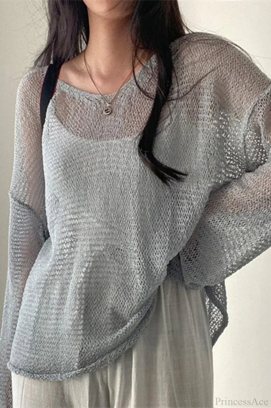 Knitted Openwork Loose Long Sleeve Chic Blouse