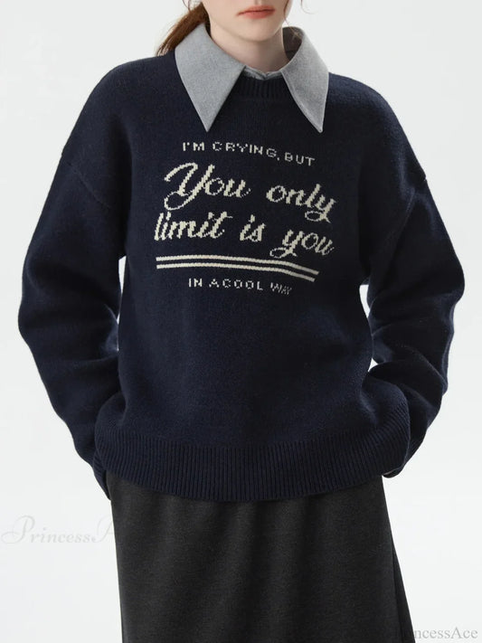 Korean Style Pullover Knitted Sweater deep blue / XS