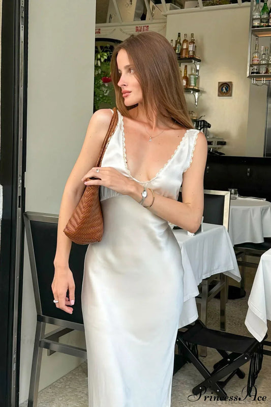 Lace Trim White Cami Chic Maxi Dress