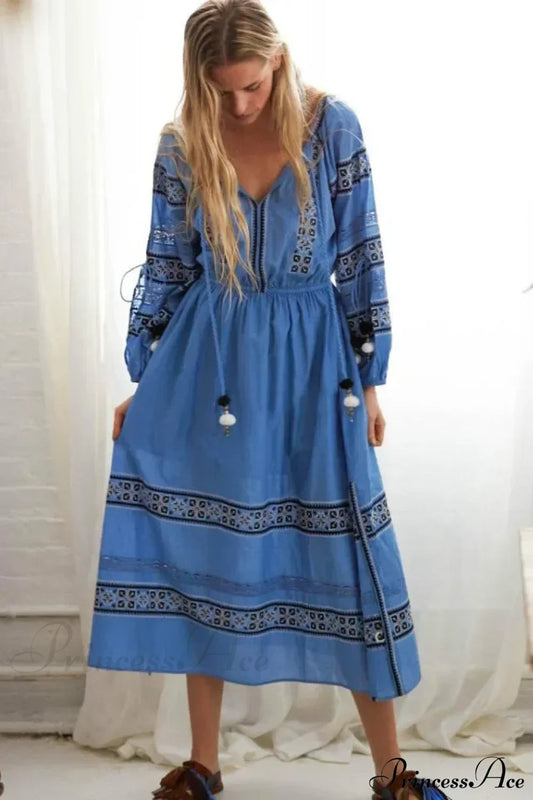 Lantern Long Sleeve Lace Maxi Boho Dress