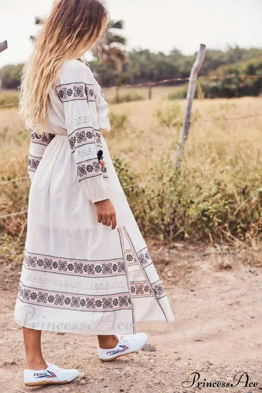 Lantern Long Sleeve Lace Maxi Boho Dress