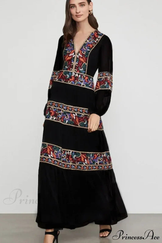 Lantern Long Sleeve V-neck Maxi Dress