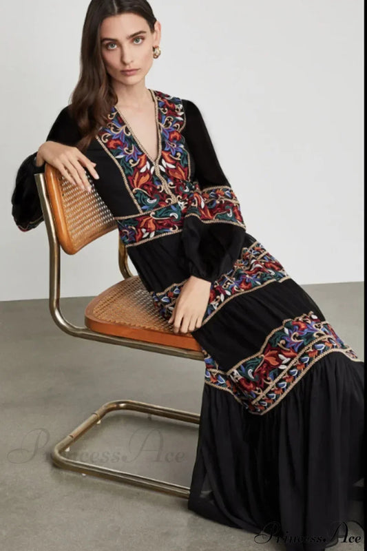 Lantern Long Sleeve V-neck Maxi Dress