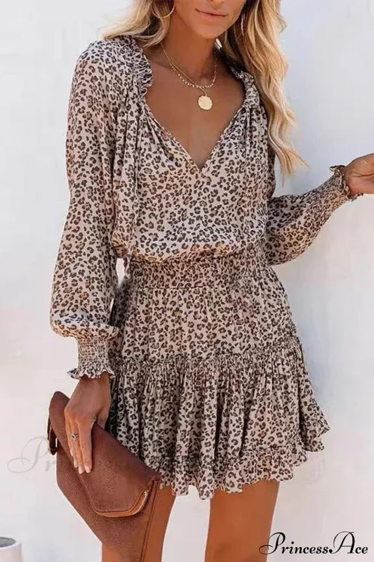 Lantern Sleeve Leopard Boho Dress