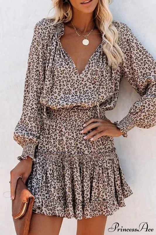 Lantern Sleeve Leopard Boho Dress