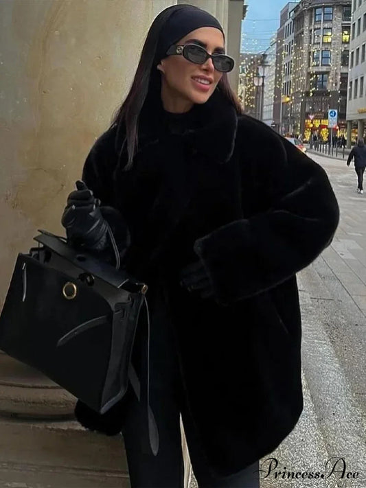 Lapel Faux Fur Vintage Coat