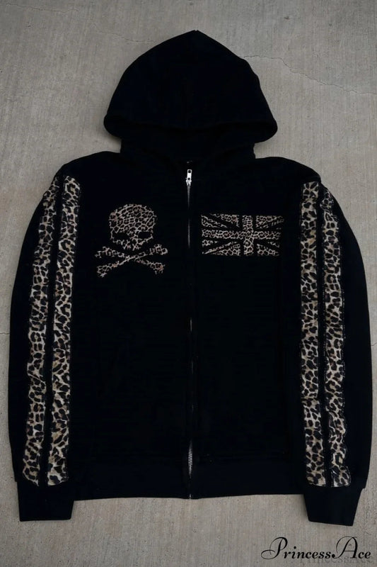 Leopard Print Y2K Street Zip-Up Hoodie