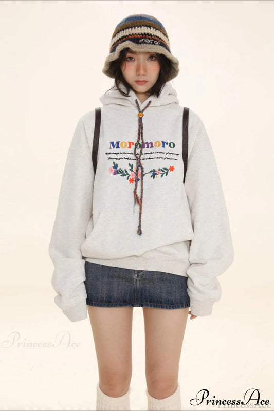 Letter Embroidery Relaxed Thickened Hoodie