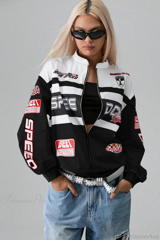 Letter Print Long Sleeve Fashion Jacket