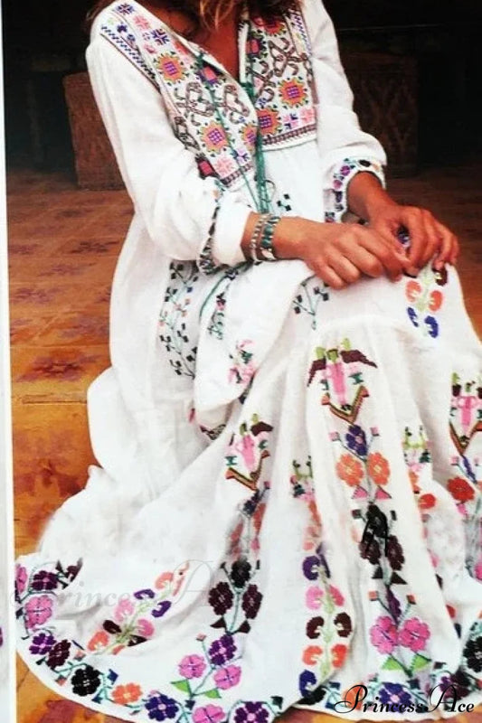 Long Sleeve Ethnic Tunic Maxi Dress