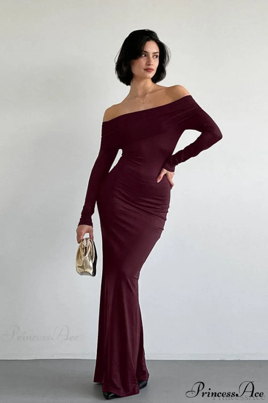 Long Sleeve Off Shoulder Sexy Bodycon Maxi Dress