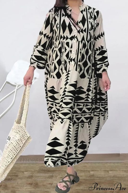 Long Sleeve Pleated Boho Dress