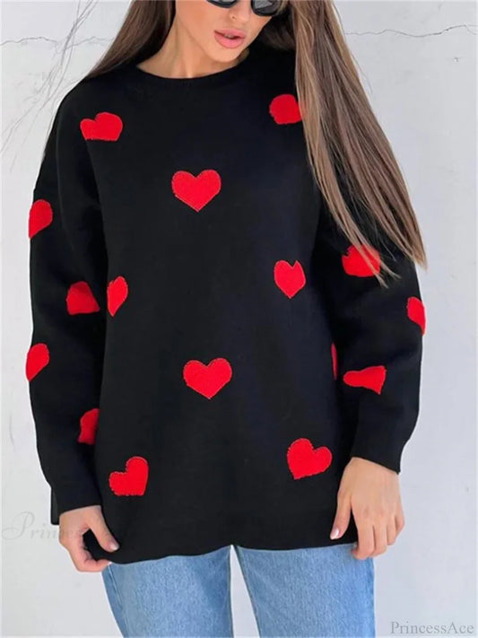 Loose Fashion Patchwork Long Sleeve Sweater Black / S