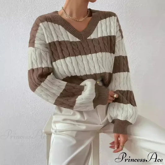 Loose Knit V-neck Vintage Pullover Sweater