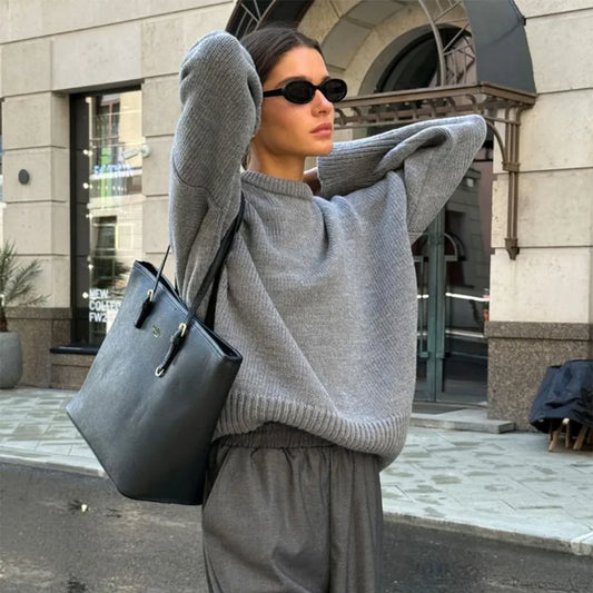 Loose O-neck Casual Streetwear Sweater GRAY / S