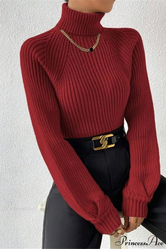Loose Turtleneck Raglan Sleeve Sweater