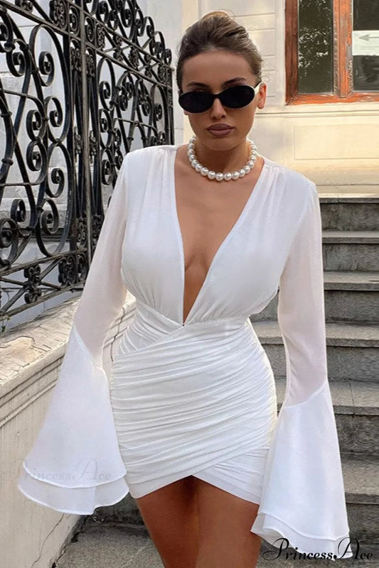 Luxury Bell Sleeve V-Neck Bodycon Party Dress