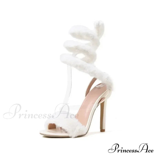 Luxury Furry Serpentine Winding High Heel Sandals Open Toe Ankle Strap Modern Wedding High Heel