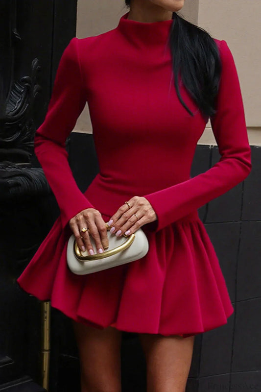 Mock Neck Asymmetrical Hem Umbrella Mini Dress