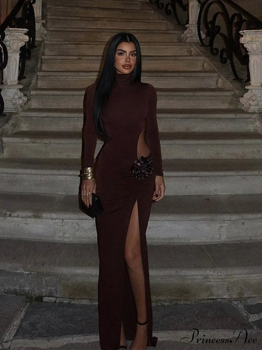 Mock Turtleneck Solid Long Sleeve Party Dress