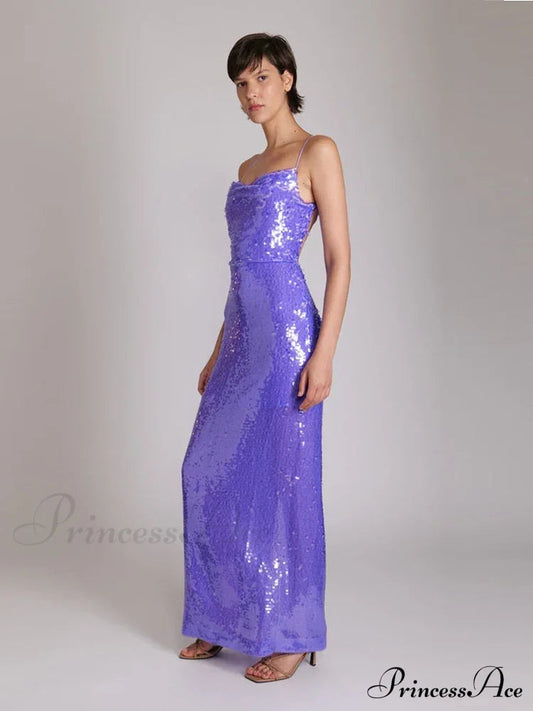 New Sexy Sleeveless Backless Lace-up Slim Long Dress Bright Sequins Christmas Party Dress